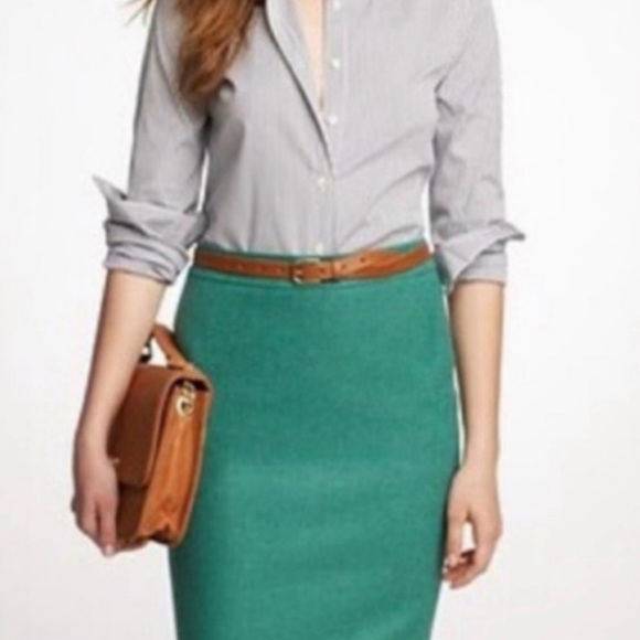 J Crew Kelly Wool Pencil Skirt 00P Green L20.5” - Picture 1 of 8